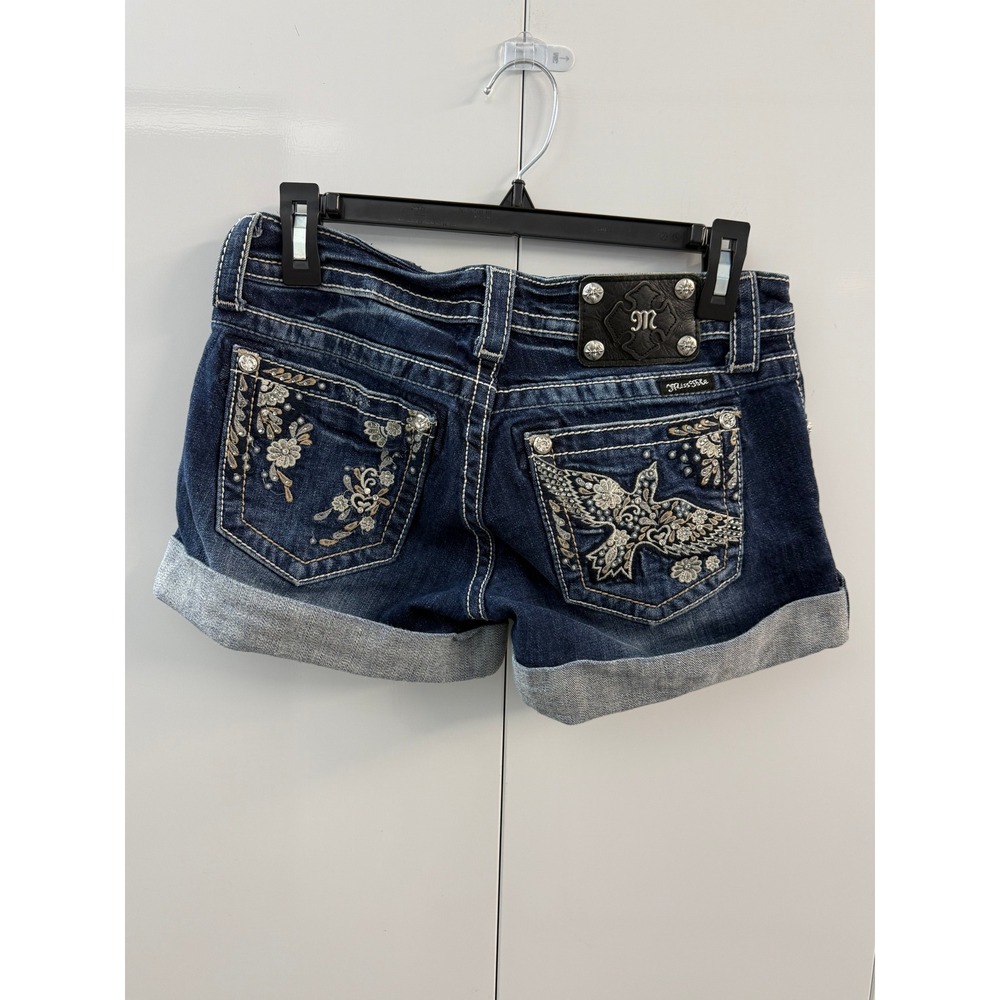 Miss Me Embroidered Bird Floral Denim Shorts Dark Wash JP5641H5 Size 27